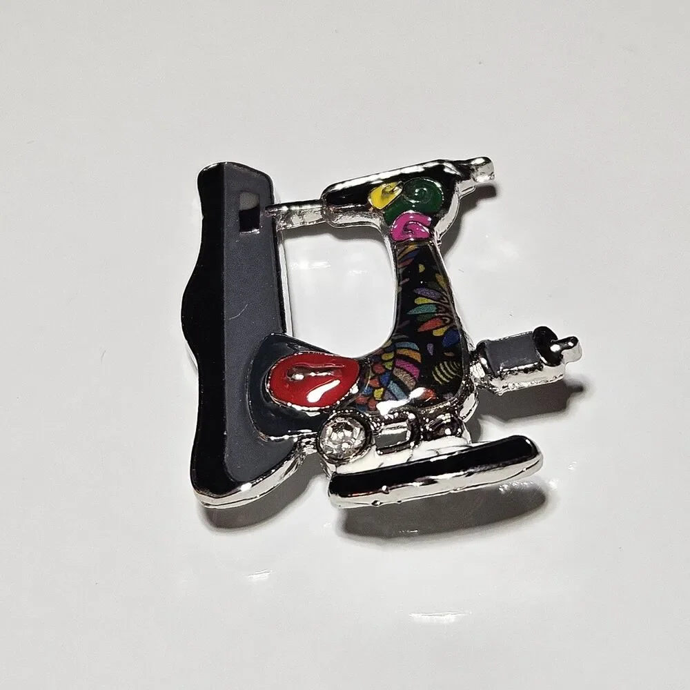 BONSNY Silver Tone Sewing Machine Floral Art Brooch Pin Brand New